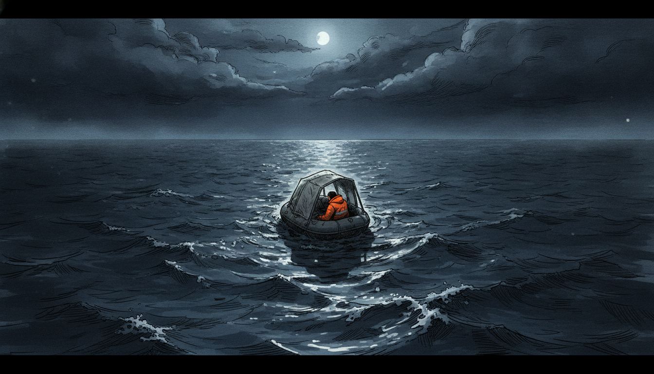 A life raft alone on the ocean at night