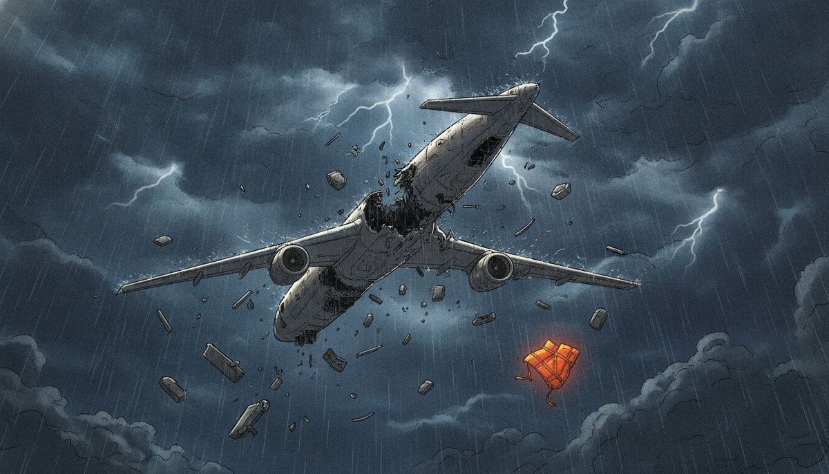 A plane struck by lightning in the storm